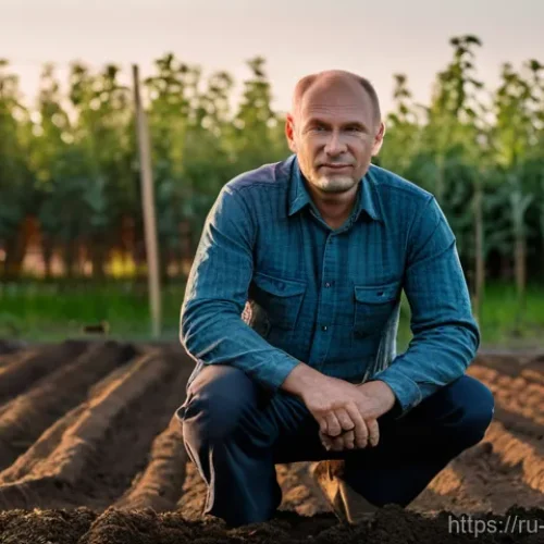 유기농업 자격증 취득과 경력 - **The Aspiring Organic Farmer:** A passionate Russian man in his late 40s, with a thoughtful and det...