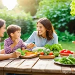 유기농업 실기 시험 - **"A wholesome family, including two parents and two children (a boy and a girl, both wearing age-ap...