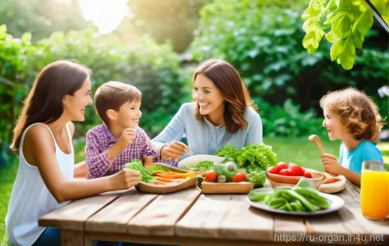 유기농업 실기 시험 - **"A wholesome family, including two parents and two children (a boy and a girl, both wearing age-ap...