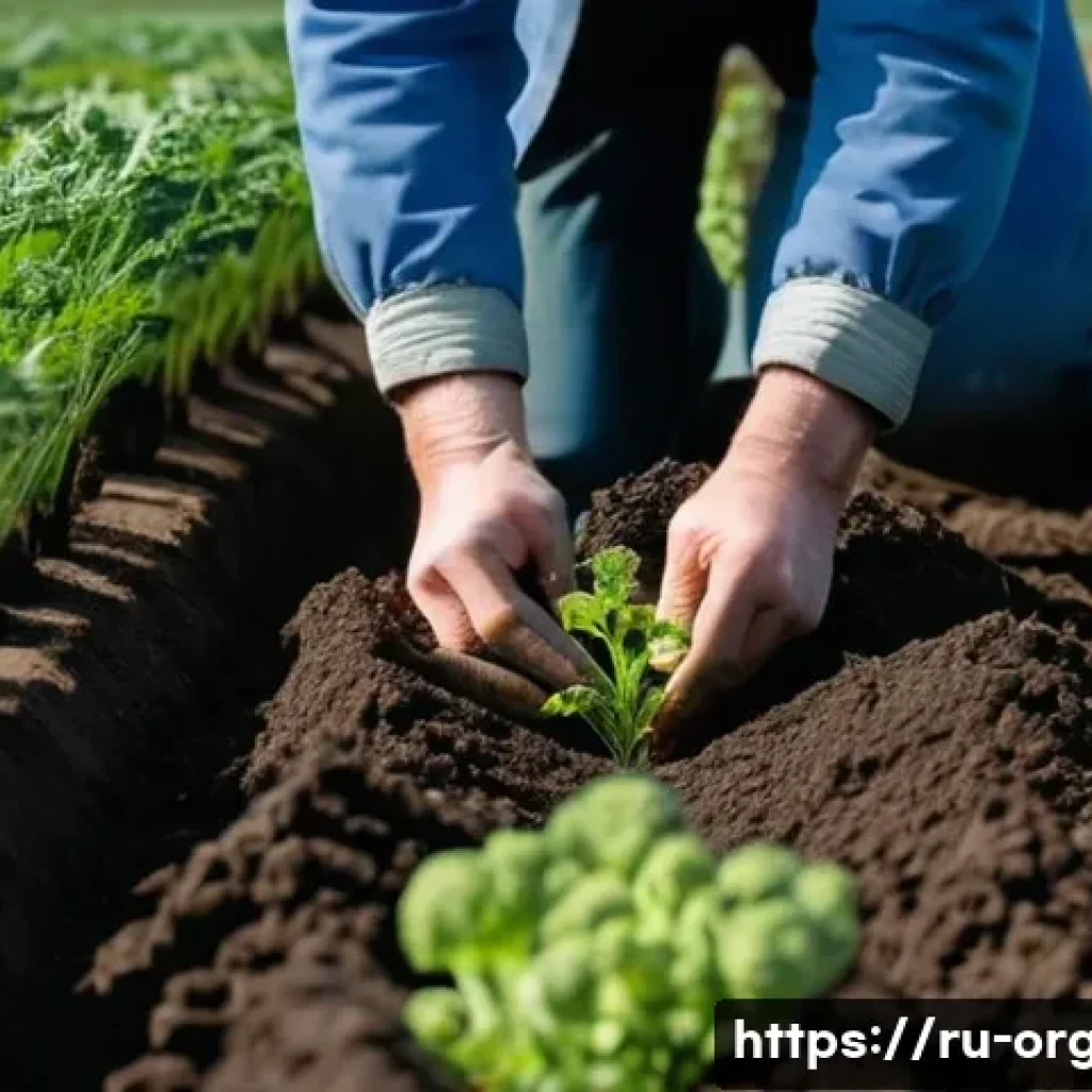 유기농업 업무사례 분석 - A vibrant organic farm field in central Russia during early spring, showing healthy soil enriched wi...