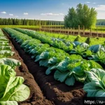 Home 21 유기농업 현장 실무 - A lush organic vegetable garden in a temperate Russian region during early summer, showcasing rows o...