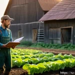 Home 23 유기농업 연봉 협상 시 유의 사항 - A serene organic farm scene in the Moscow region during early morning light, showcasing a diverse ve...