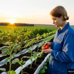 유기농업 자격증 취득 후 진로 - Photorealistic Russian organic farm at early morning, a young certified organic agriculture speciali...
