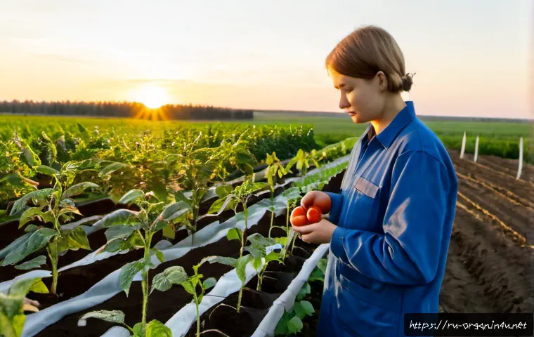 유기농업 자격증 취득 후 진로 - Photorealistic Russian organic farm at early morning, a young certified organic agriculture speciali...